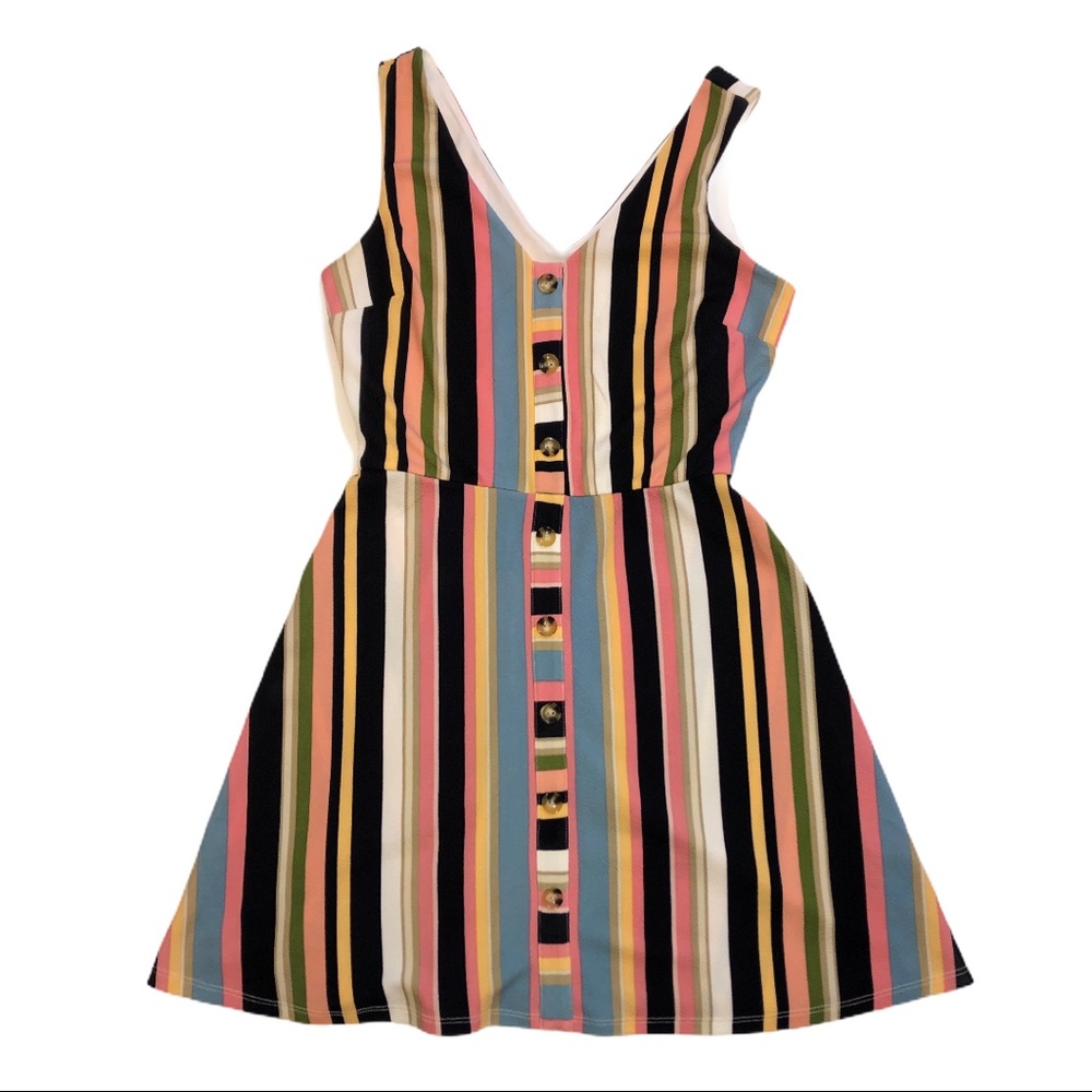 BCX MultiColored Striped Button Down Dress Size: M